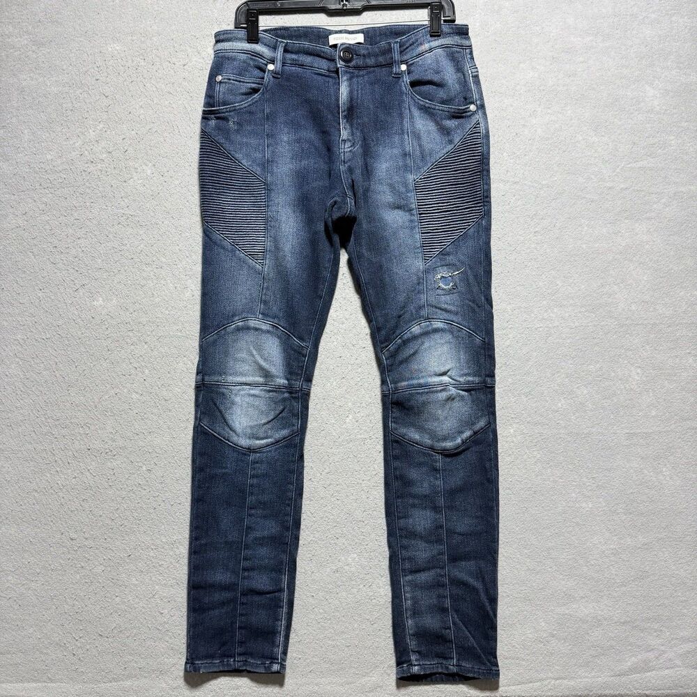 Pierre Balmain Jeans Men's Size 34x30 Blue Biker Moto Style Pockets Cotton